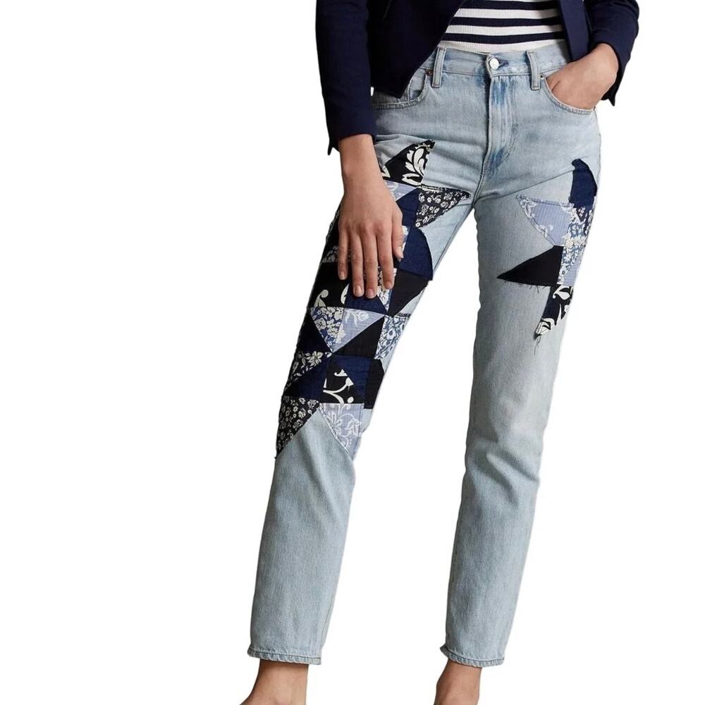 Polo Ralph Lauren Avery Boyfriend Jeans 26 Star Quilt Patchwork Boho Western